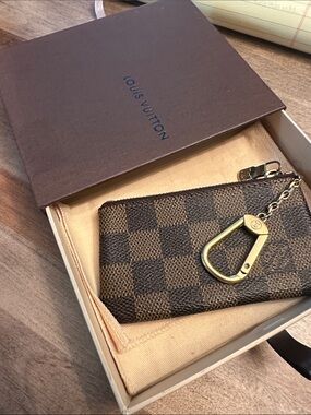 Louis Vuitton Brown Damier Ebene Key Pouch with Gold Hardware